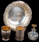 Three 19th Century Silver Pieces Including Child's Cup from Tiffany & Co and One Perfume Bottle w/ 14K Gold Stopper