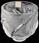 Lalique Vase of Clear and Frosted Crystal in a Striking Leaf Design