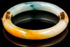 Vintage Jade Bangle Bracelet with 14K Yellow Gold Hinge and Clasp