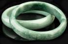 Two Matching Thick Green Jade Bangle Bracelets