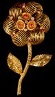 18K Yellow Gold Single Flower Brooch Accented with Small Rubies, Diamonds and Sapphires