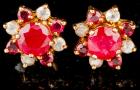 Lovely 14K Yellow Gold Ruby and Diamond Earrings