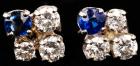 Diamond, Sapphire, 14K White Gold Stud Earrings Featuring 6 Round Full-cut Diamonds