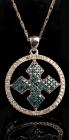 14K White Gold Necklace with Orthodox Cross of Diamonds and Sapphires