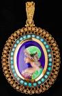 Extraordinary Antique 18K Yellow Gold, Persian Turquoise and Enamel Pendant