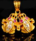 Charming 18K Yellow Gold, Diamond and Ruby Frogs Pendant