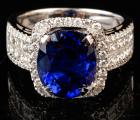 Lady's 14K White Gold Cocktail Ring with Large 3<3/4> Carat Sapphire and Diamond Accents