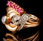 Vintage Lady's 14K Rose & White Gold, Diamond and Ruby Ring