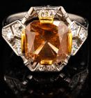 Lady's Dramatic 14K White Gold Princess Cut Citrine and Diamond Cocktail Ring