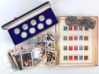 Miscellaneous Collectible Lot: Stamps, Cards, Coins: