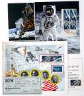 Buzz Aldrin; Signed Lunar Photo, Signed Gemini X11 Postal Stamps, Signed Check