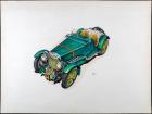 1934 MG K3 Magnette, Original Acrylic and Watercolor Illustration on Board for British Automotive