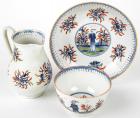 Rare Worcester Dr. Wall Porcelain in Chinoiserie Milk Jug, Tea Bowl & Saucer ca. 1760