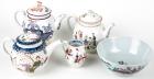 WITHDRAWN - Rare First Period Worcester Teapots, Milk Jug & Bowl in Chinoisiere Patterns