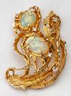 Contemporary Opal, Diamond, 14K Yellow Gold Brooch/Pendant