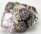 Lady's Custom Kunzite, Diamond, Ruby & 18K White Gold Ring in a Mermaid Design