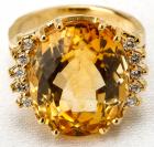 Lady's Large, Citrine, Diamond, 14K Yellow Gold Ring