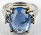 Striking Cabachon Sapphire, Diamond and 14K White Gold Ring