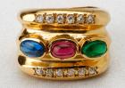 Lady's Custom Sapphire, Ruby, Emerald, Colorless Stone, 18k Yellow Gold Ring