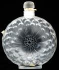 Lalique Large Perfume Flask "Dahlia" Pattern, Frosted Crystal and Enamel Highlights