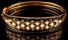 Lady's Antique 14K Yellow Gold Bracelet with Black Enamel and Pearls