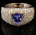 Unusual Lady's 14K White Gold Wide Diamond and Tanzanite Ring