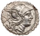 Anonymous, ca. 209-208 BC. Silver Serratus Denarius (4.45g)