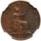 Great Britain. Farthing, 1863 NGC AU55 BR - 2