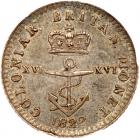 British West Indies. 1/16 Dollar, 1822 PCGS AU58