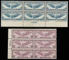 1926-1938. Airmail Plate Block Group, 56 Plate Blocks