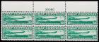 1930, 65c Graf Zeppelin Top Plate Block of 6