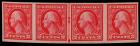 1914 2c Carmine, Imperf Horizontal Coil, Line Strip of 4