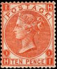 Great Britain, 1867, Queen Victoria, 10d Red Brown, Spray of Rose Watermark, Unused