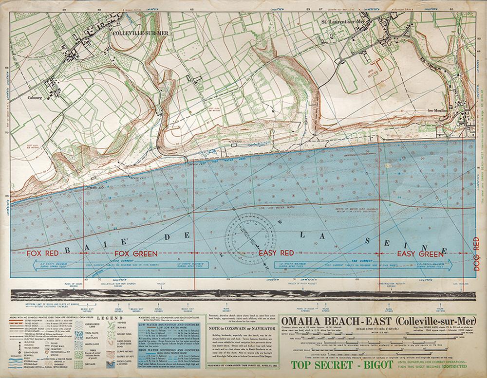 Two D-Day Top Secret BIGOT Maps For Omaha Beach East and West