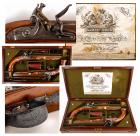 Fine Antique English Cased Pair of Flintlock Dueling Pistols ca. 1800s - 2