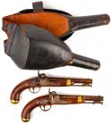 Rare Civil War Era Matched Pair of Percussion Pistols in Original Black Leather Saddle Holsters - 2