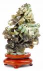 Elaborately Carved Jade Miniature Urn of Chinese Snow Peas on Stand