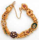 Beautiful 14K Yellow Gold Bracelet 11 Unique, Individual Links Accented with Precious Stones