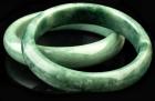 Two Matching Thick Green Jade Bangle Bracelets - 2