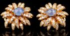 Beautiful Pair of Lady's 18K Yellow Gold, Star Sapphire Cabochon and Diamond Earrings