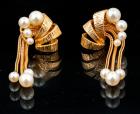 Lady's Contemporay 14K Yellow Gold and Pearl Dangle Earrings