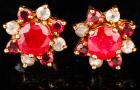 Lovely 14K Yellow Gold Ruby and Diamond Earrings - 2