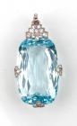 Stunning. Vintage Art Deco 41 Carat Aquamrine and Platinum Pendant with Diamond Accents