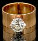 Lady's 14K Yellow Gold Solitaire with a 2 1/2 Carat Mine Cut Diamond