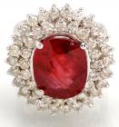 Lady's Dramatic 1K White Gold, Diamond and 10 Ct. Oval Ruby Cocktail Ring