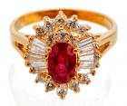 Lady's 14K Yellow Gold, Diamond and 1ct. Burmese Ruby Ring