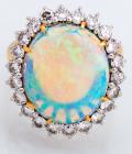 Beautiful 18K Yellow Gold, Platinum, Opal and Diamond Ring