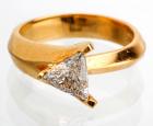 Lady's Striking 14K Yellow Gold Trillion Cut Solitaire Diamond