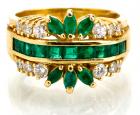 Lady's Lovely 14K Yellow Gold, Diamond and Emerald Ring