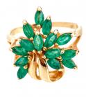 Lady's 14K Yellow Gold and Emerald Floral Motif Cocktail Ring with 1½ cts. of Emeralds